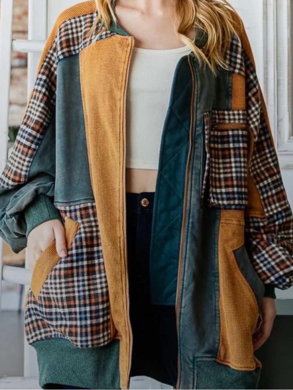 Oli & Hali XL Grunge Streetwear Colorblock Oversized Patchwork Zip Up Jacket